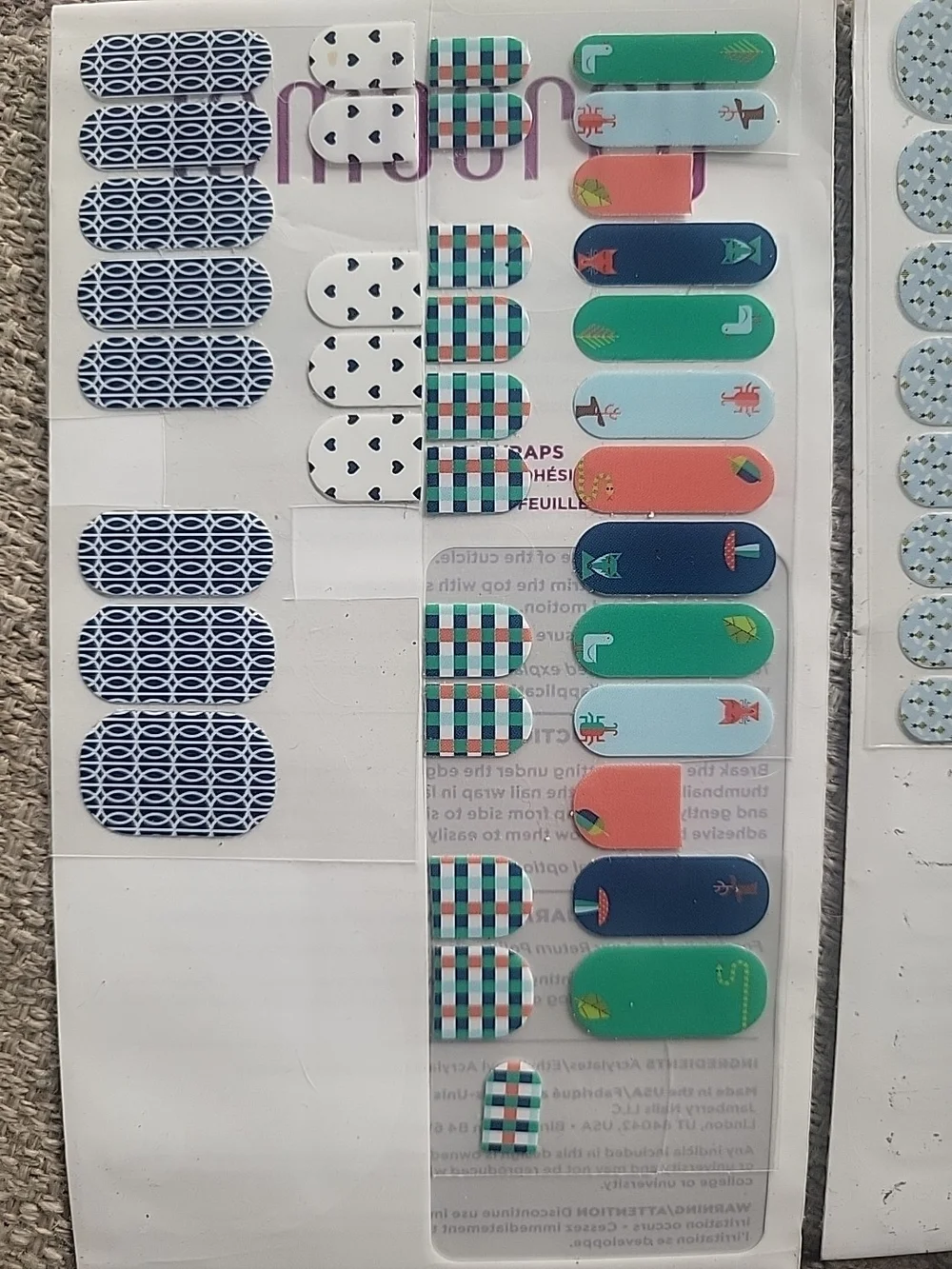 Jamberry Jr. Assorted Nail Wraps Partials Lot